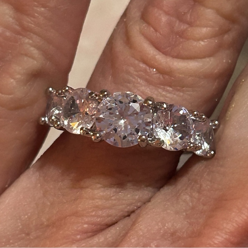 Brilliant 5 Moissanite Gemstone Sterling Silver Ring 3.2ctw - Picture 5 of 7